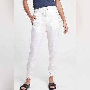 Athleta Cabo Linen Jogger Pants Tapered Calla Lily White Women’s Plus Size 16